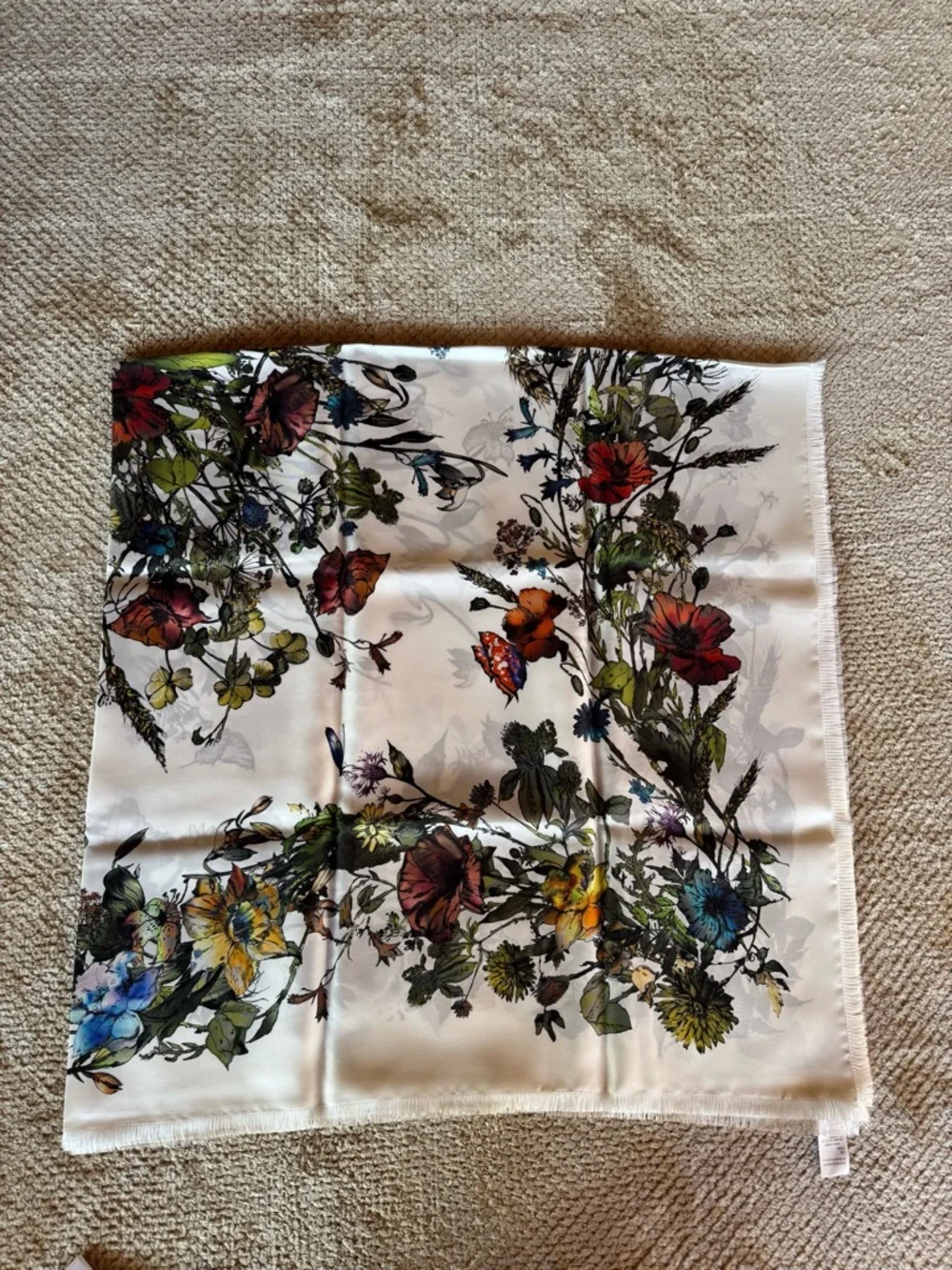 Christian Dior White Floral Butterfly Silk Scarf 90 Square Scarf